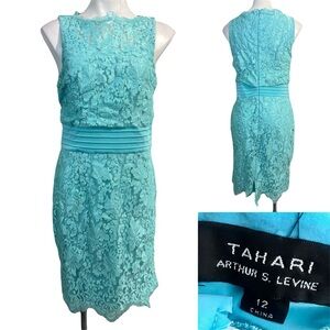 Tahari Turquoise Lace Sheath Dress
